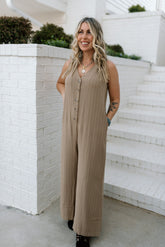 Striped Button Front Jumpsuit