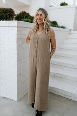 Striped Button Front Jumpsuit