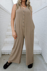 Striped Button Front Jumpsuit