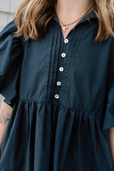Ruffled Sleeve Pintuck Solid Dress