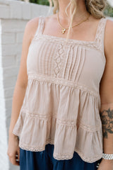 Pintuck Lace Tank