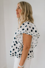 Ruffled Sleeves Pintuck Polka Dot Top