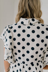 Ruffled Sleeves Pintuck Polka Dot Top