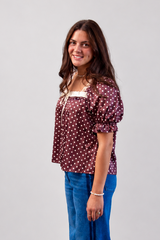 Polka Dot Lace-Trim Babydoll Top