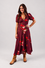 Burgundy Floral Midi Dress
