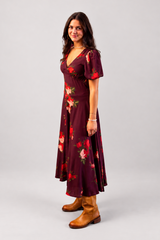 Burgundy Floral Midi Dress