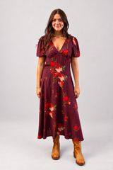 Burgundy Floral Midi Dress
