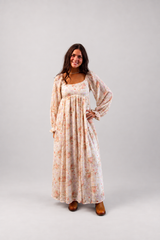 Ivory Floral Long Sleeve Maxi Dress
