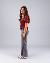 Burgundy Floral Cinched-Waist Top