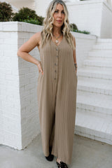Striped Button Front Jumpsuit