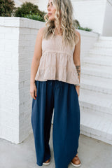 Wide Leg Drape Cotton Gauze Pants