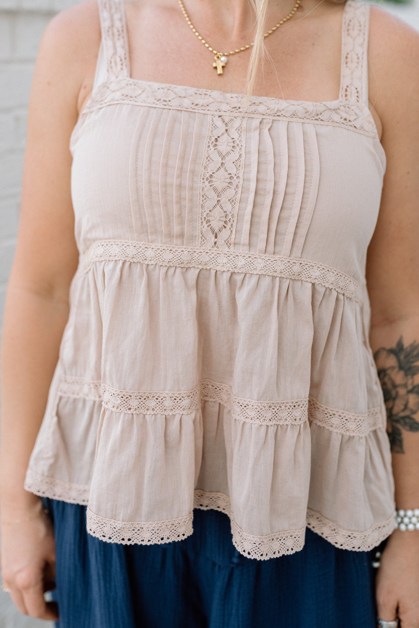 Pintuck Lace Tank