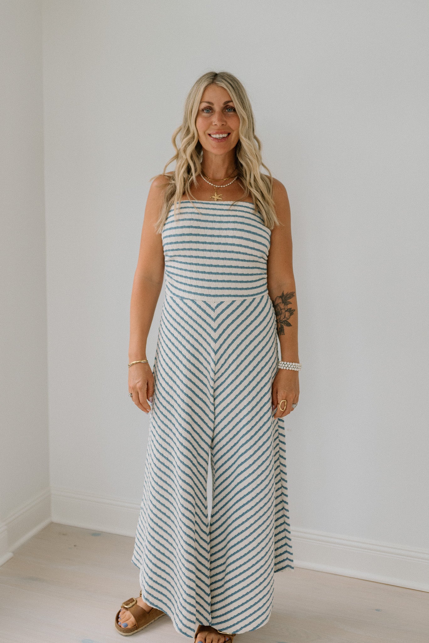 Stripe Printed Tube Top Jumpsuit