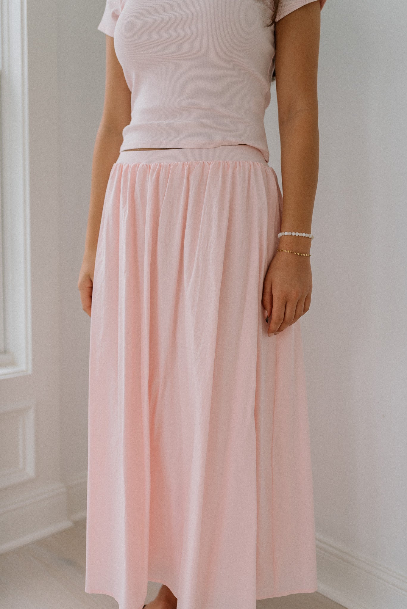 Solid Ribbed Top and A-Line Skirt