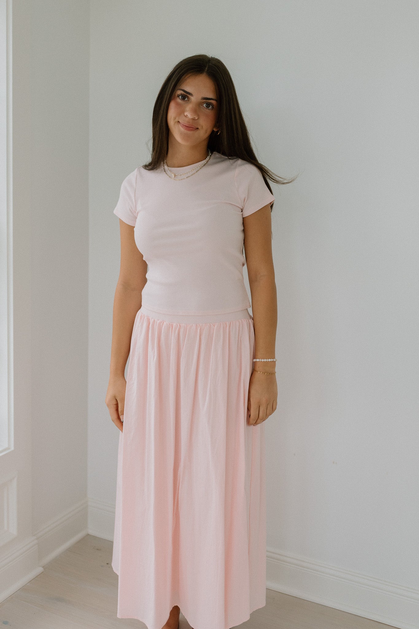 Solid Ribbed Top and A-Line Skirt