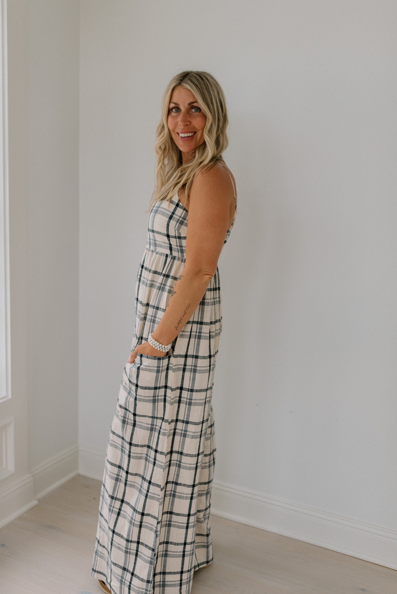 Checker Smocked Back Cami Jumpsuit