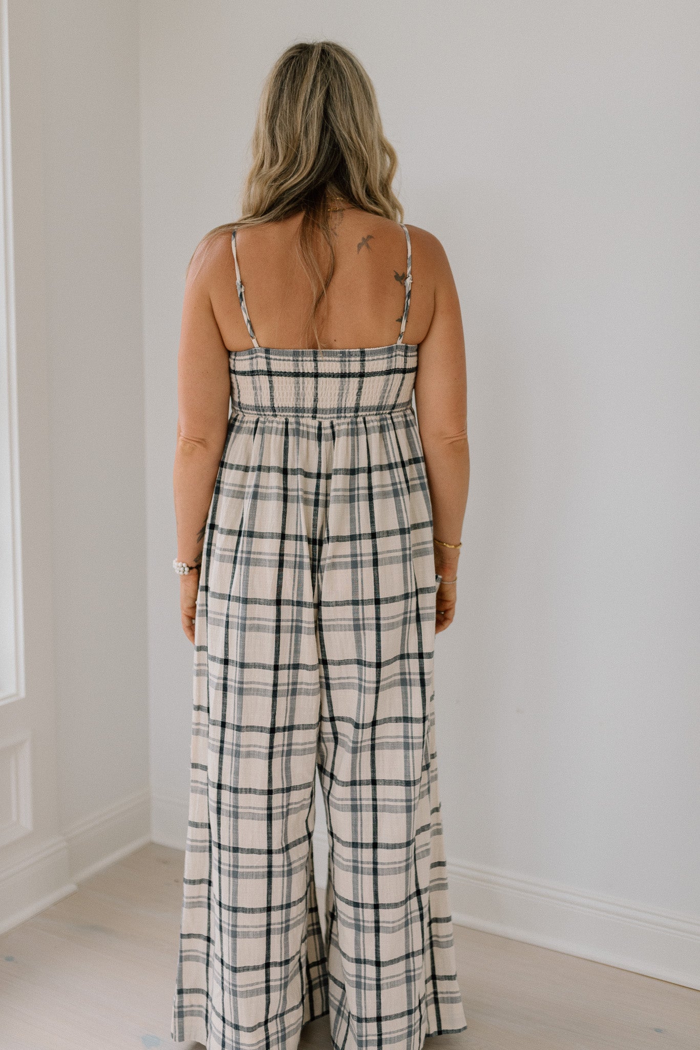 Checker Smocked Back Cami Jumpsuit