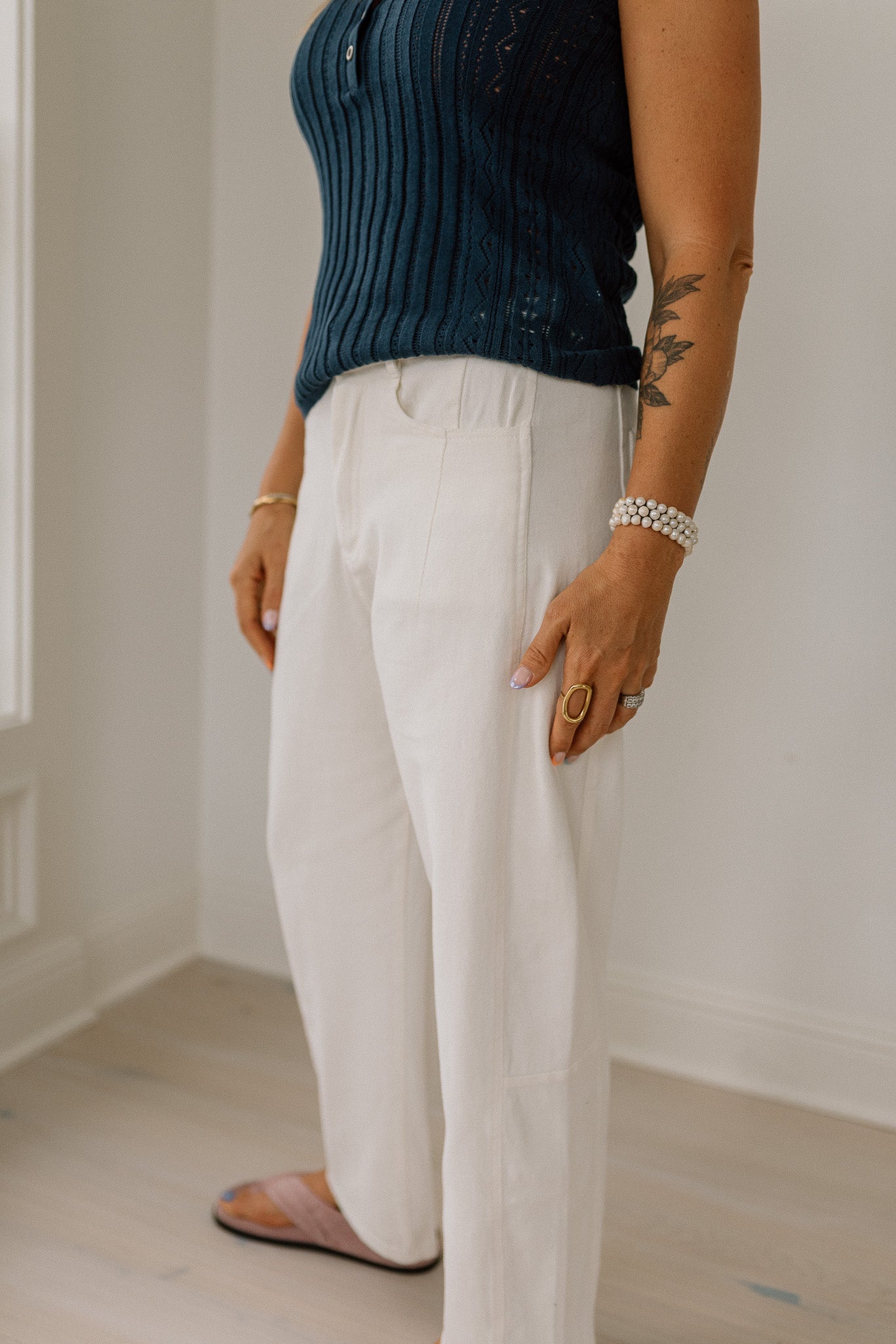 Mid Rise Barrel Cotton Twill Jeans