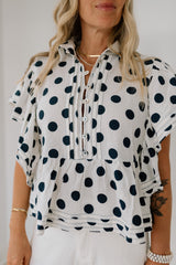 Ruffled Sleeves Pintuck Polka Dot Top