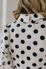 Ruffled Sleeves Pintuck Polka Dot Top