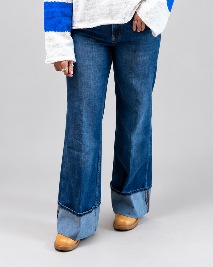 Fiona Cuffed Wide-Leg Jeans