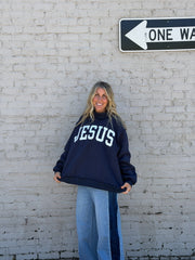 'Jesus' Embroidered Mock Neck Sweatshirt