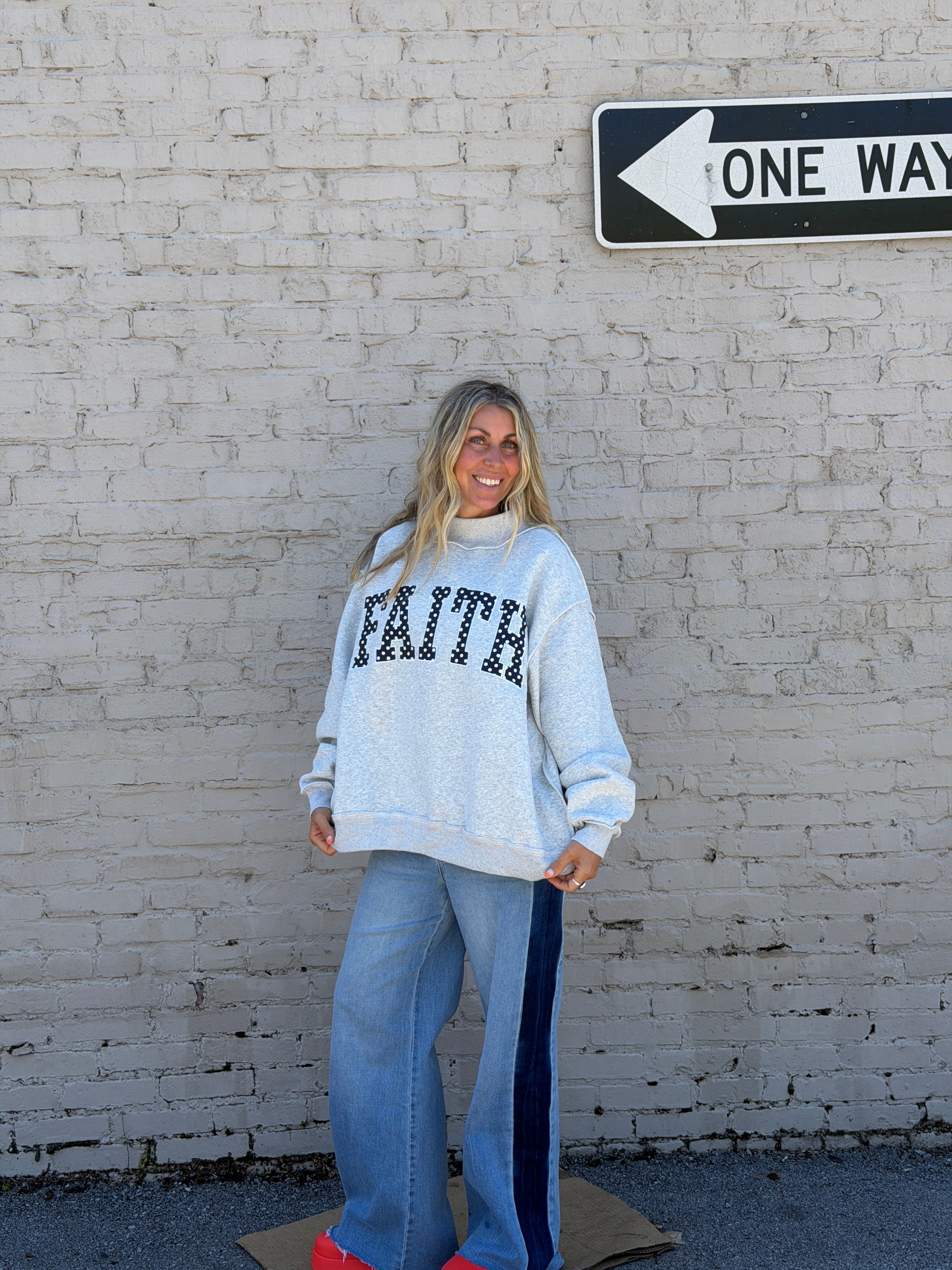 Faith Embroidered Mock Neck
