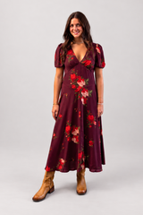 Burgundy Floral Midi Dress