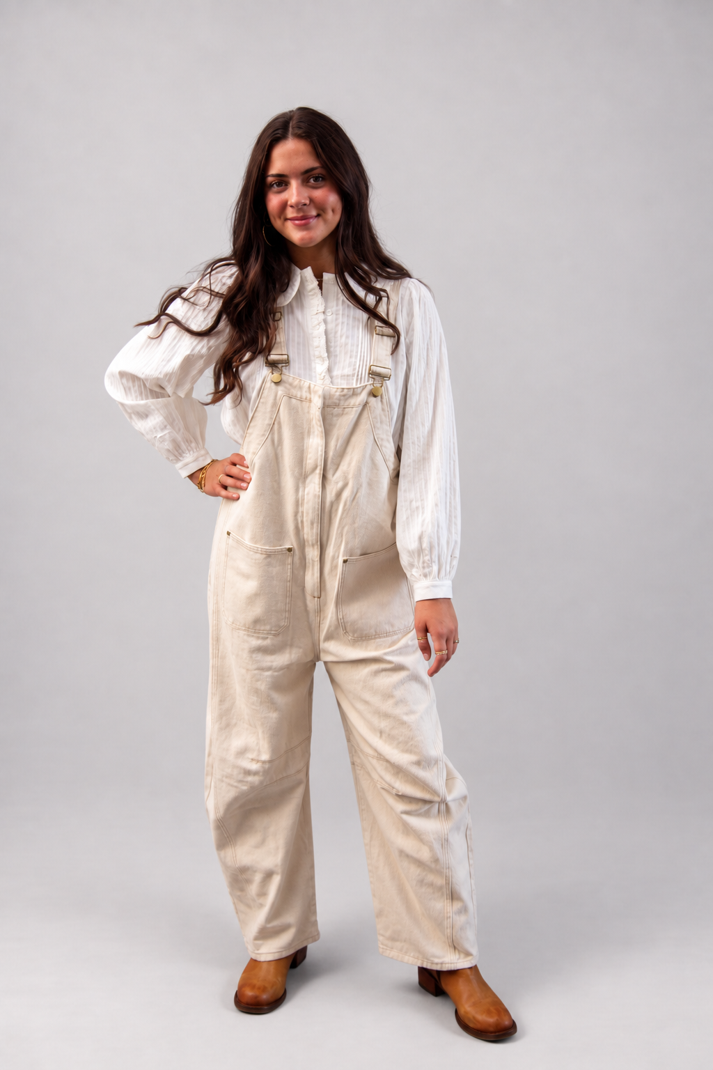 Western Wide-Leg Denim Overalls
