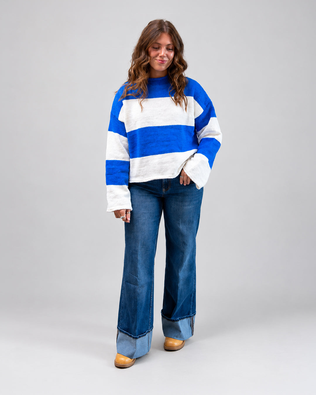 Blue & Ivory Chenille Stripe Sweater