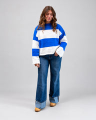 Blue & Ivory Chenille Stripe Sweater