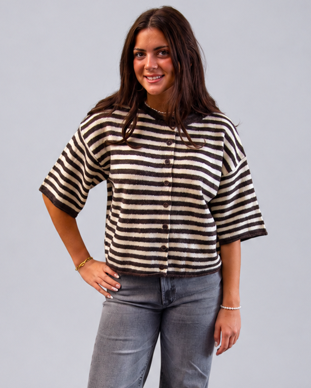 Chocolate & Cream Striped Knit Cardigan