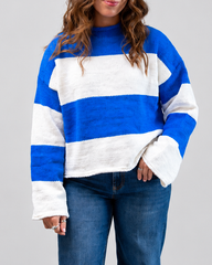 Blue & Ivory Chenille Stripe Sweater