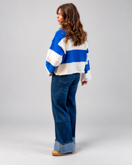 Blue & Ivory Chenille Stripe Sweater