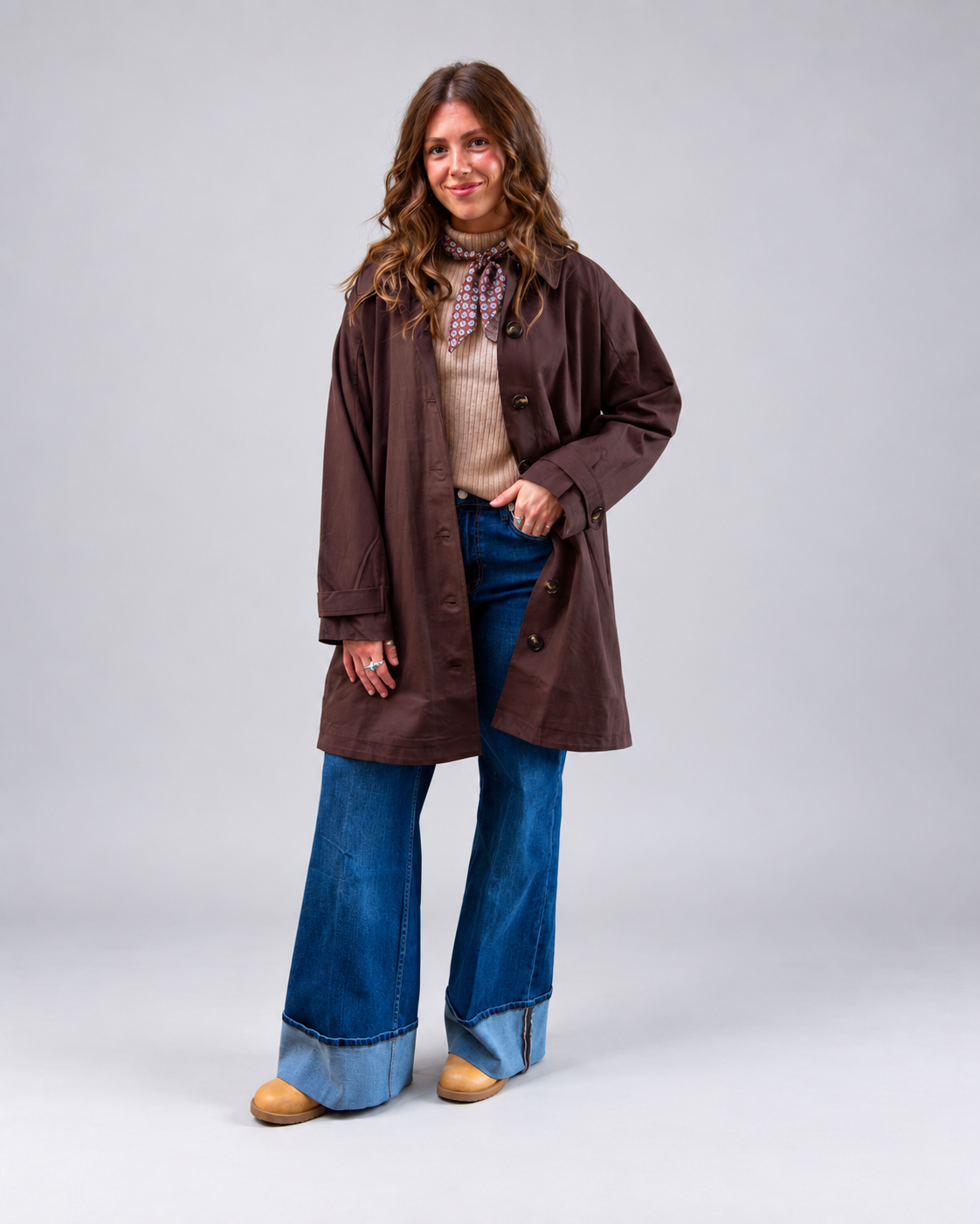 Chocolate Checkered-Lined Trench Coat